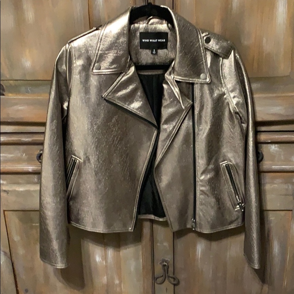 Silver faux leather jacket... only worn one time!
